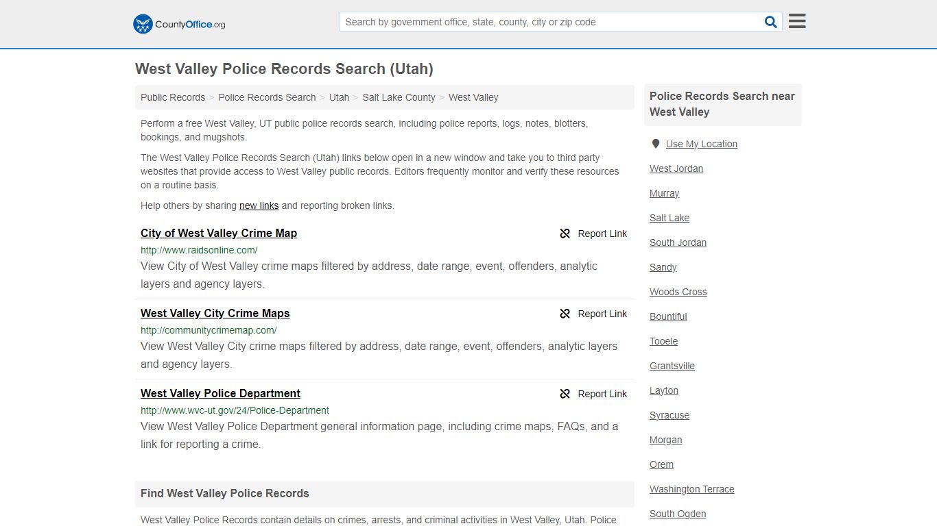 Police Records Search - West Valley, UT (Accidents & Arrest Records)